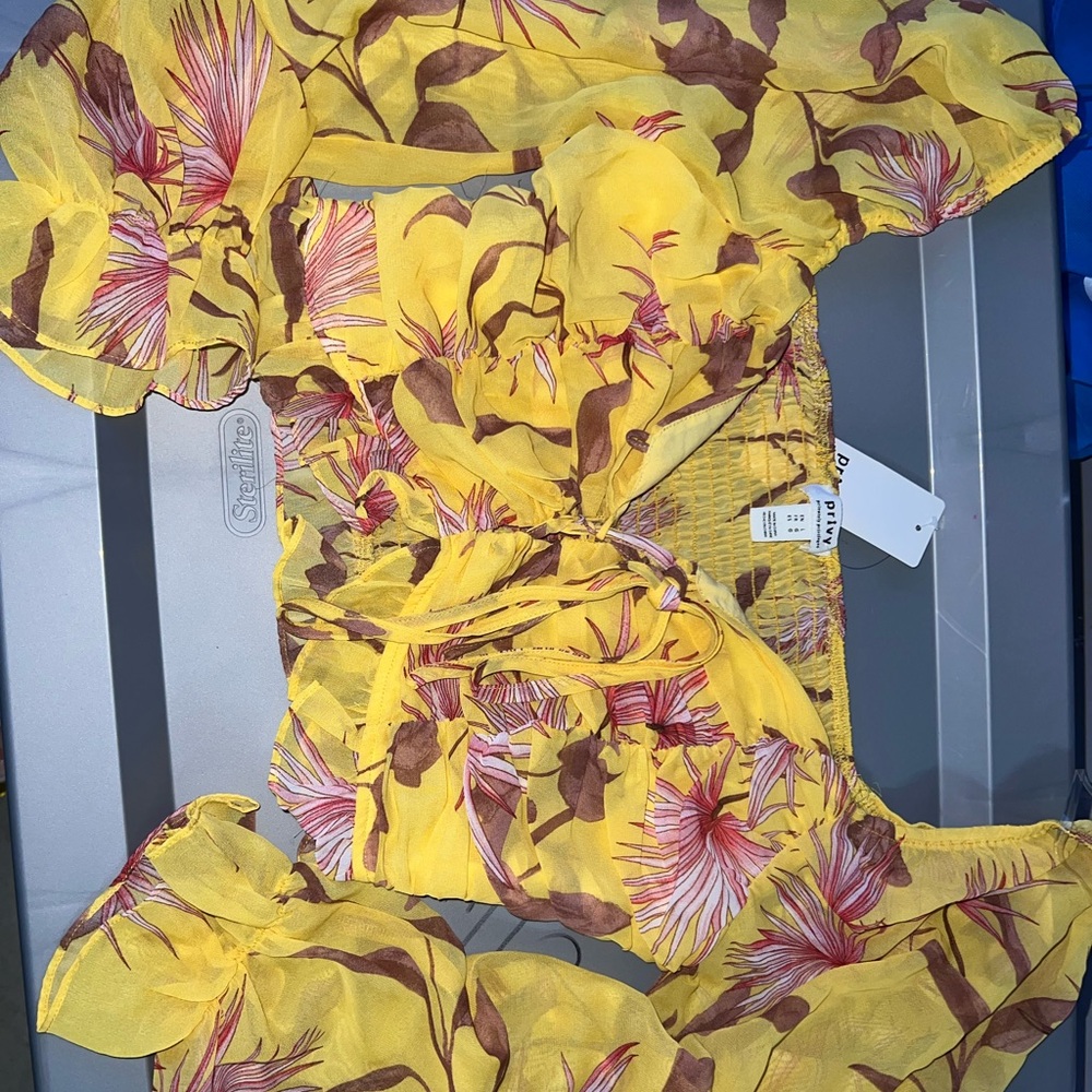 Yellow Floral Ruffle Crop Top
